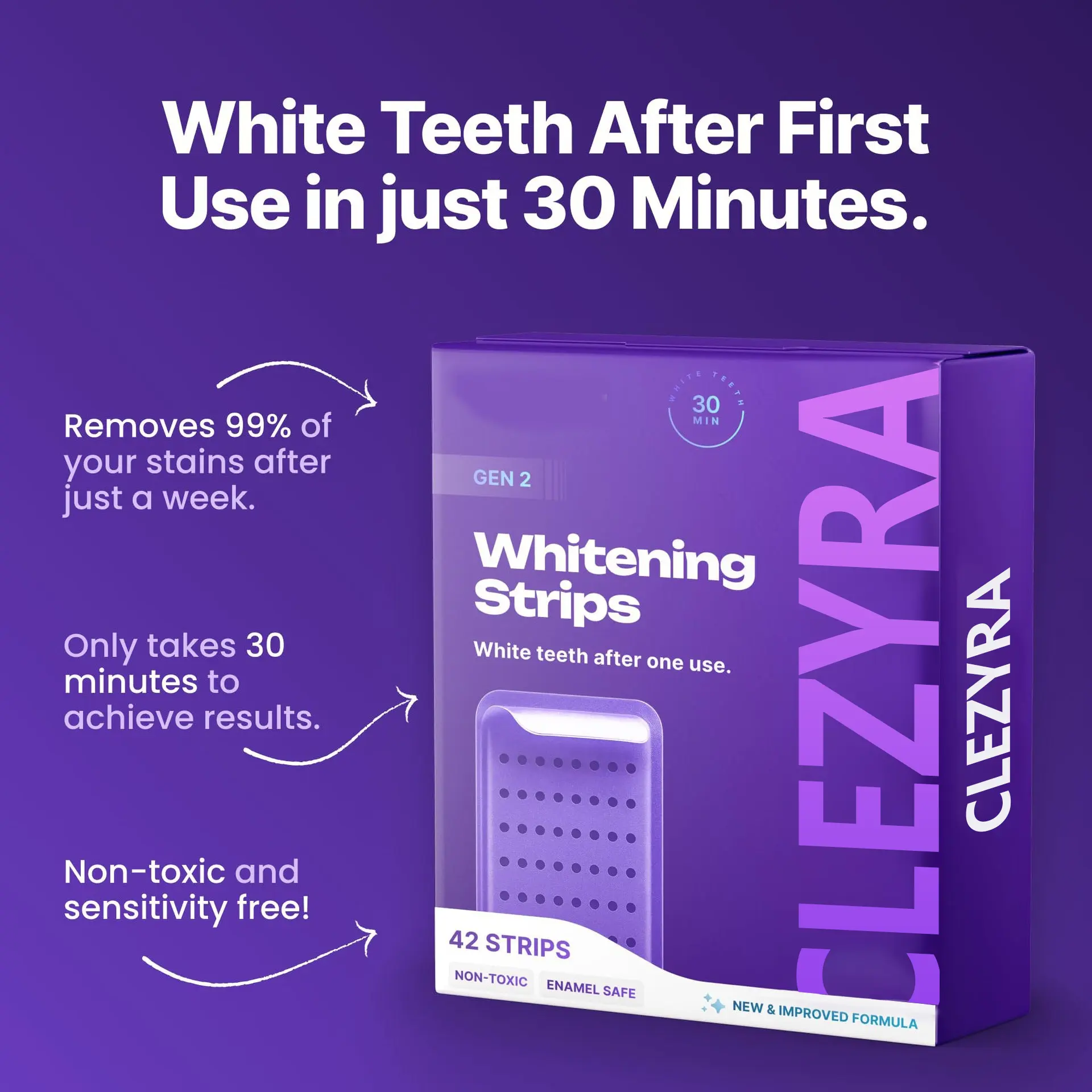 CLEZYRA Purple Teeth Whitening Strips